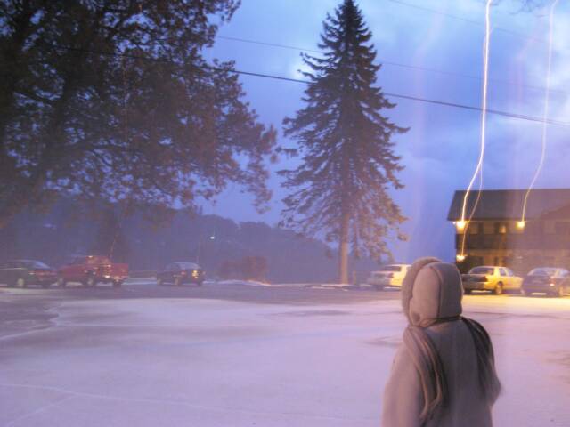 Snow and hight winds at Little Switzerland in the highlands of North Carolina.